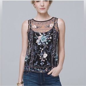 White House Black Market NWT embroidered mesh overlay top